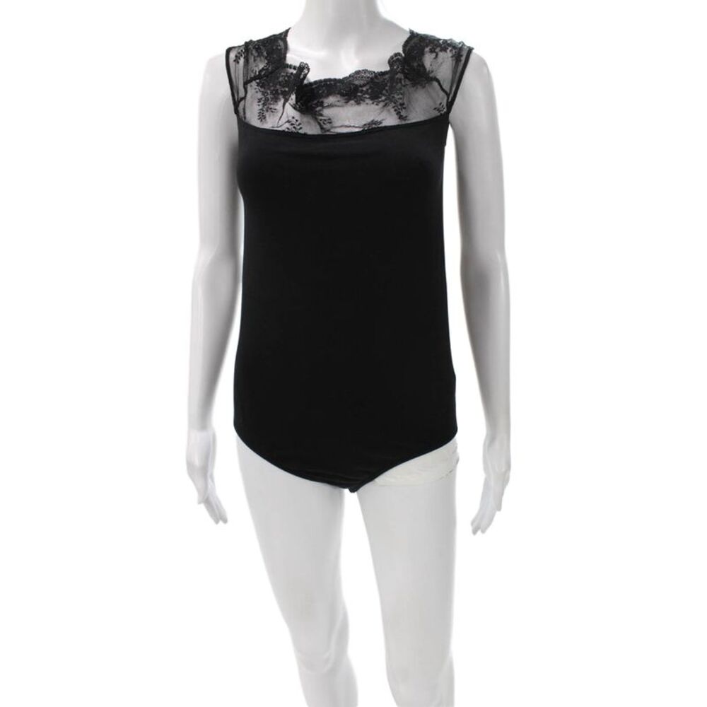 Wolford Women Floral Bodysuit Round Neck Sleeveless Black Size M